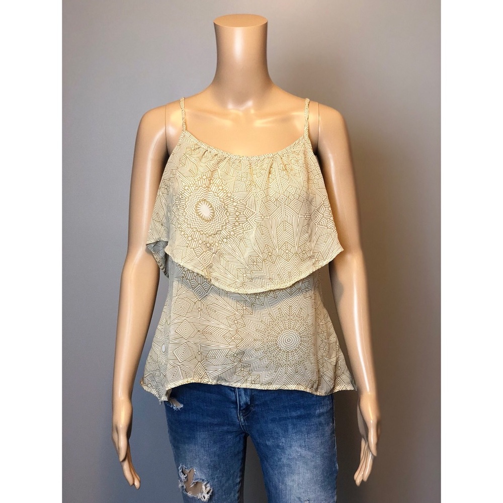 KIRRA sheer printed layer strappy lace blouse top